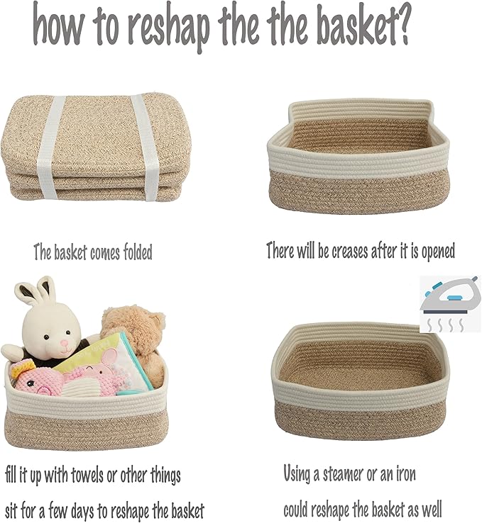Small Woven Storage Baskets 13“X9”X5“ Decorative Rope Bins for Organizing Shelves, Closets, and Toys, Empty Gift Baskets, Cute Organizer Basket for Home and Office (white and brown, Large)-Ruum Studio Home