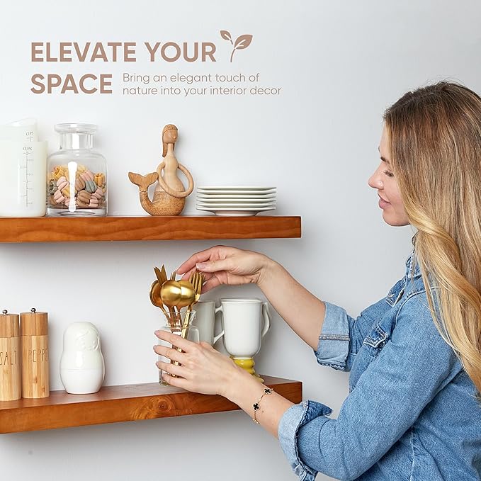 Homeforia Floating 60 inch Oak Shelves, High End Solid Real Wood 60inch Floating Shelf for Wall Mounted, Honey Oak Wooden 60in Large Floating Shelves, Heavy Duty Bracket, 60 X 6.5 X 1.75 in, Set of 2-Ruum Studio Home