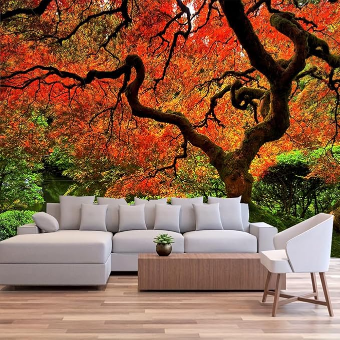FENDROM Lakeside Red Tree Print Tapestry Nature Old tree Wall Hanging Decorative Psychedelic Scenic Tree Headboard Bedspread Tapestries for Bedroom Living Room Decor-Ruum Studio Home