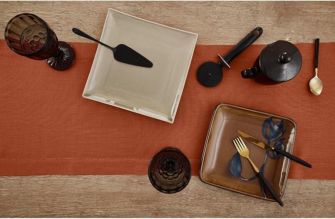 Solino Home Linen Hemstitch Table Runner 36 Inches - 100% Pure Linen Cinnamon Table Runner 14 x 36 Inch Ideal for Dresser and Coffee Tables - Classic Hemstitch - Fall, Autumn, Halloween, Thanksgiving-Ruum Studio Home