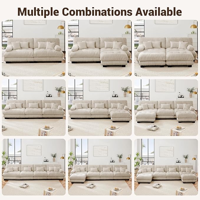 Modular Sectional Sofa Cloud Couch 3-Seater Deep Seat Sofa Couch, Oversized Couch Bed Sectional Couch with Round Bolster Armrests 5 Pillows, Modern Sofa Chair Comfy Couch-Ruum Studio Home