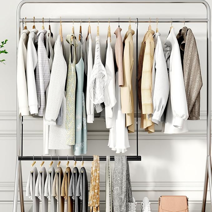 STORAGE MANIAC Hanging Closet Rod, Adjustable Width and Height Closet Hanging Organizer, Space-Saving Clothes Hanging Bar, Closet Extender Hanging Rod Double Closet Hanging Rod, 1 Pack Black-Ruum Studio Home