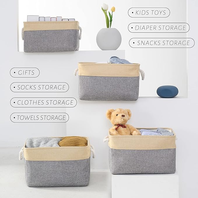 TcaFmac Cube Storage Bin, Storage Baskets for Organizing [4 Pack] Closet Organizers and Storage with Handles(Gold&Grey,15.7" L×11.8" W×8.2" H)-Ruum Studio Home