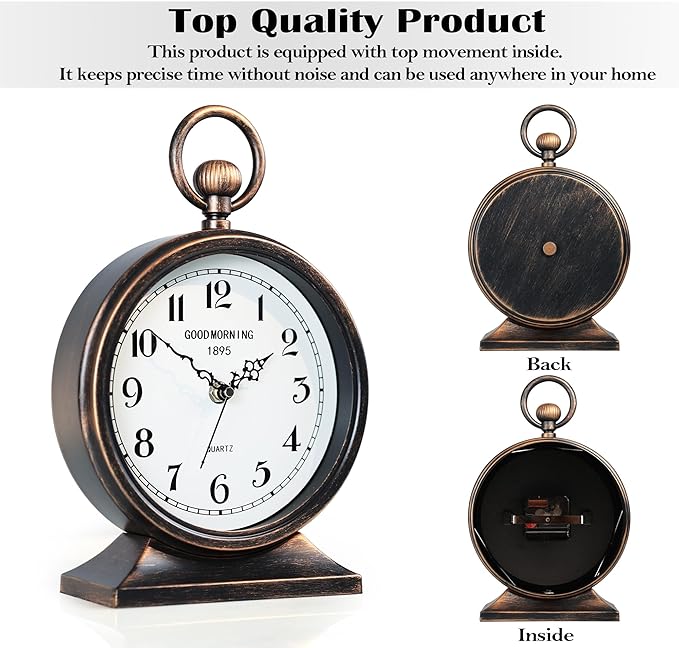 AYRELY® 7-Inch Vintage Mantel Clock with Handle,Antique Metal Desk Clocks Battery Operated,Retro Table Clock for Bedroom Living Room Shelf Farmhouse Fireplace Décor-Ruum Studio Home