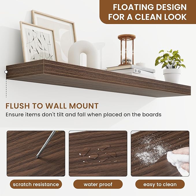 fuqing Floating Shelves for Wall, Bathroom Shelf Wall Mounted for Storage, Shelves with Invisible Bracket for Bedroom, Kitchen, Living Room, Farmhouse Small Book Shelf, 40 Inch Set of 2, Walnut-Ruum Studio Home