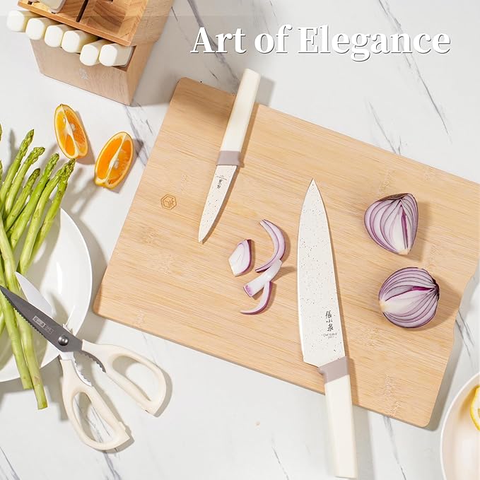 Zhang Xiao Quan Since 1628 15Piece Kitchen Knife Set,Knife Block Set with Ceramic-Coated Blade Ergonomic Handle(Cream)-Ruum Studio Home