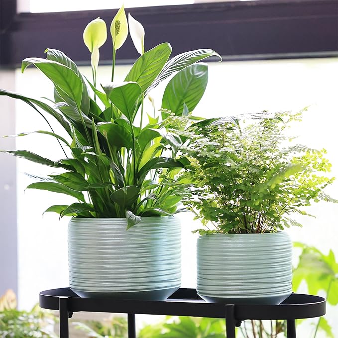 8 Inch + 6 Inch Ceramic Plant Pots Indoor with Drainage – Flower Pot Set, Decorative Indoor Planters for House Plants and Garden Use-Ruum Studio Home