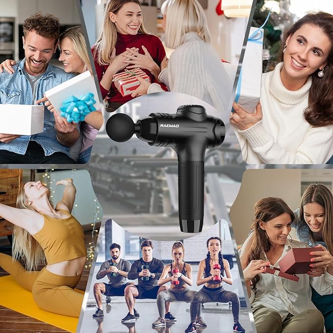 RAEMAO Massage Gun, Handheld Electric Deep Tissue Muscle Massager for Athletes for Pain Relief Attaching 8 Replacement Heads, Percussion Massager with 10 Speeds, Father's Day Gifts, Black-Ruum Studio Home