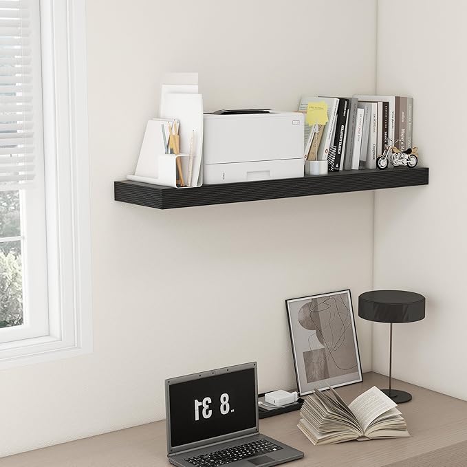 12'' Deep Floating Shelves, 48 Inch Large Floating Shelf Black, Deep Wall Shelves for Living Room Bathroom Laundry Room Bedroom Kitchen Home Office - Black-Ruum Studio Home