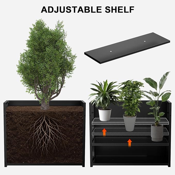 Metal Planter Box, Outdoor Heavy Duty Metal Garden Planter Spliced Flower Pot with Partitions, All-Weather Use with Drainage Holes for Patio/Porch-30 x 24" x 12"-Ruum Studio Home