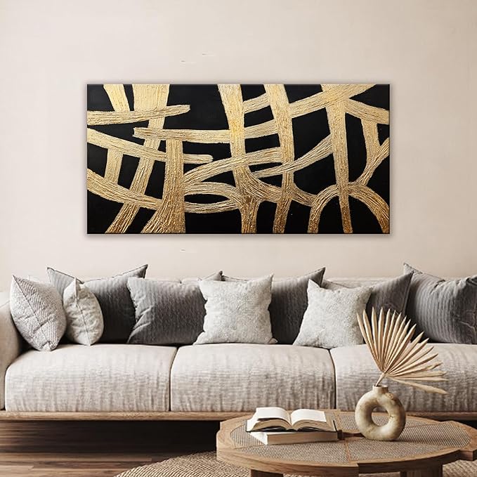Dimpaga Abstract Canvans Wall Art Paintings Modern Wall art Decor Black And Gold Lines Texture Artwork for Walls Minimalist Wall Art Living Room Decor For Room Bedroom Office Wall Decor 20x40 Inch-Ruum Studio Home