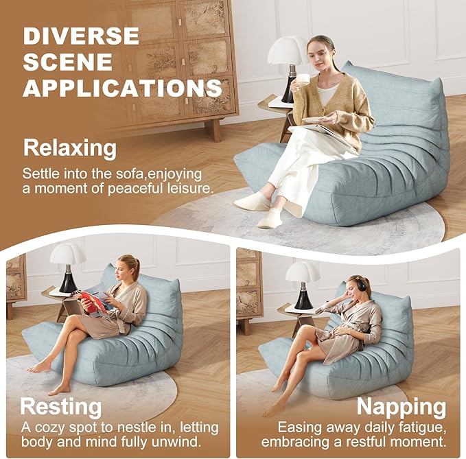 Bean Bag Chair for Adults, Bean Bag Sofa - Adult Size with Soft Waterproof Fabric for Living Room, Apartments, Reading Corner, Gaming, and Movie Venue (Mist Blue)-Ruum Studio Home