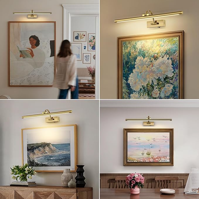 Wireless Picture Lights with Remote and Timer Rechargeable Brass Gallery Lighting Battery Operated Art Lights Over Frame Portrait 5W 24'' Inch Warm White-Ruum Studio Home