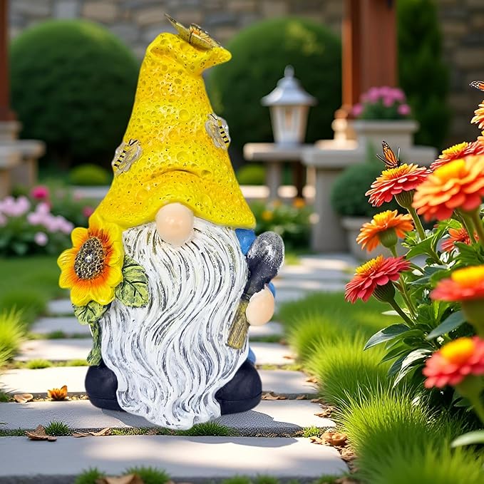 Garden Gnomes Outdoor Decor Solar Gnomes Statues with Butterfly Bee Sunflower Led Lighted Dwarf Outside Decorations for Yard Patio Lawn Ornaments Gifts for Women Mom-Ruum Studio Home