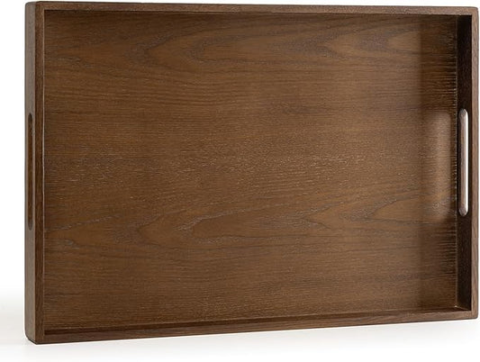 Axeman Wooden Serving Tray with Wood Handles|Ottoman Tray for Breakfast, Bed, Couch|17x12in Ash Wood Coffee Table Trays|Food Drinks Decorative Storage Boards for Ottoman Kitchen, Walnut-Ruum Studio Home
