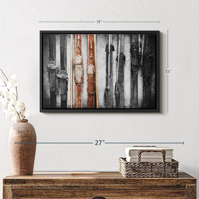 ElephantStock Ski Collection Wall Art - Horizontal Framed Canvas - 1-Piece Bathroom Wall Decor - Photography sports Canvas Print - Brown and Black Decor for Wall - 19" X 13"-Ruum Studio Home