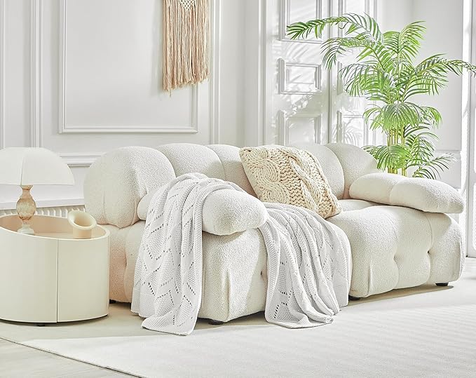 Longhui bedding Chunky Cotton Knit Throw Blanket for Couch, Sofa, Bed, or Chair, Decorative Breathable Fall Cable Knit Blanket 60 x 80 Inches, Large Medium Weight Cream-Ruum Studio Home