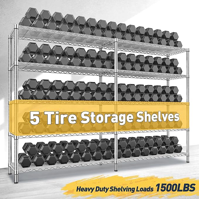 REIBII 70" W Wire Shelving Load 1500LBS, Metal Shelving 5-Tier Storage Shelves Metal Shelves for Storage Adjustable Shelving Rack for Pantry Kitchen Commercial School 70" W*15.8" D*72.4" H,Chrome-Ruum Studio Home