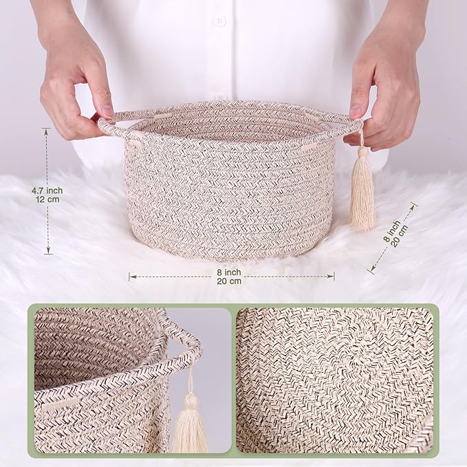 Empty Gift Basket – SweetMemo Mini Woven Rope Organizer Baskets for Gifting, Baby Shower, Desk, Makeup Brushes, Bathroom, Shelves – Small Decorative Storage Bin with Gift Bag & Ribbon – Warm Brown-Ruum Studio Home