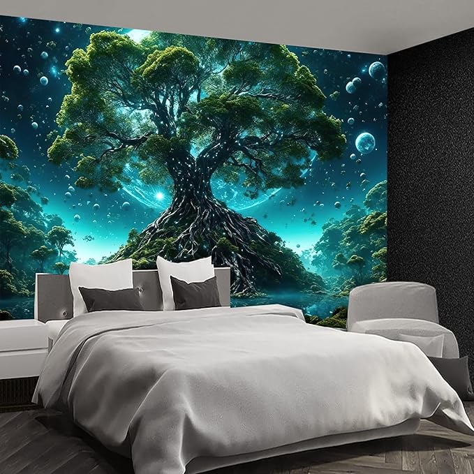 FENDROM Tree of Life Tapestry Nature Green Tree Wall Hanging Aesthetic Moon Night Fantasy Wonderland Tree Plants Wall Art For Home Dorm Living Room Decor-Ruum Studio Home