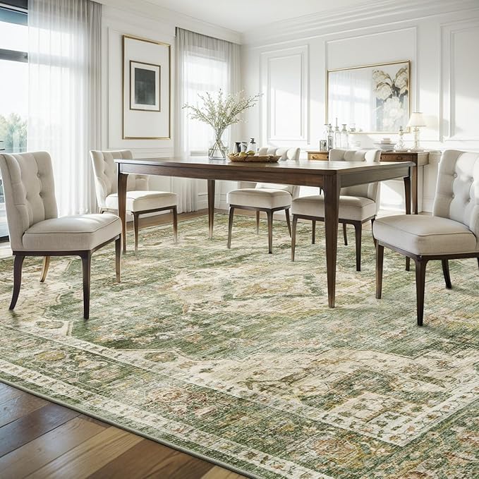 AMOAMI-Area Rug 5X7 Rugs for Living Room-Vintage Soft Green Rugs for Bedroom-Non Slip Carpet-Machine Washable Rug for Dining Room Living Room Bedroom Office Under Table-Ruum Studio Home