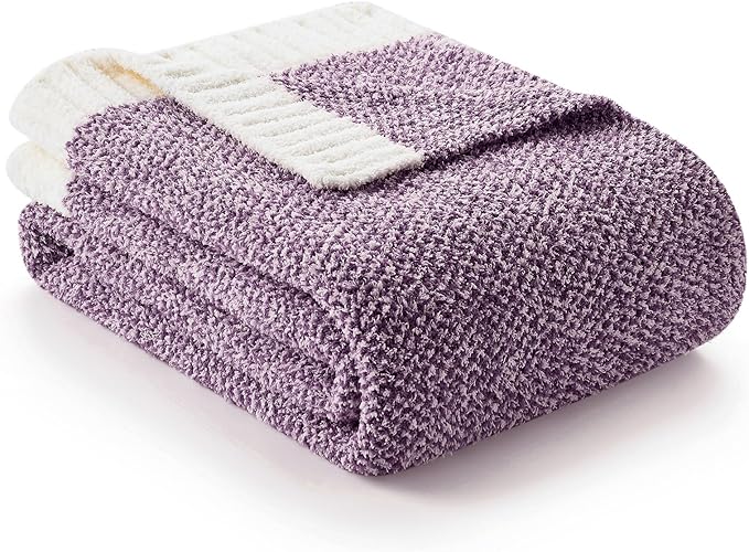 Snuggle Sac Buttery Purple Throw Blanket for Couch, Reversible Super Soft Knitted Blankets, Warm Cozy Knit Fuzzy Plush Lightweight Throws Dupes for Sofa, Bed, Picnic, Purple, 50 x 70 inches-Ruum Studio Home