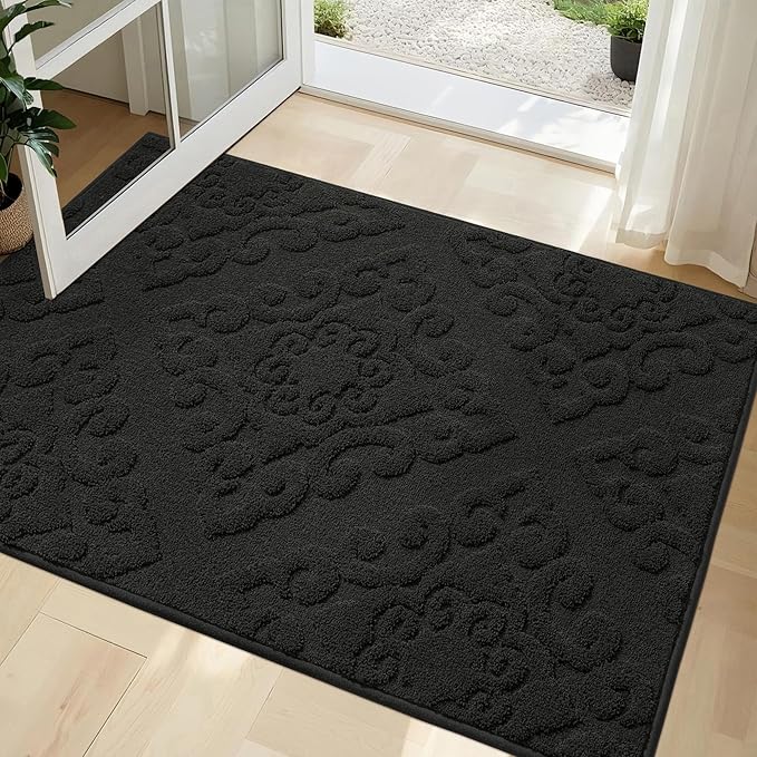 COSY HOMEER-Door-Mat-Non-Slip-Entryway-Rug 32”x48” Absorbent Welcome Mats Washable Dirt Trapper Door Mat Entrance Floor Mats for Front Back Doormats and Wet Shoes,Black-Ruum Studio Home