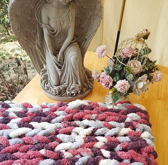 DDL&HEXI Chunky Chenille Blanket 100% Hand Knit with Jumbo Chenille Yarn (50"x60") Super Soft Large Throw Bed Blanket for Couch, Sofa, Home Decor - Machine Washable (05)-Ruum Studio Home