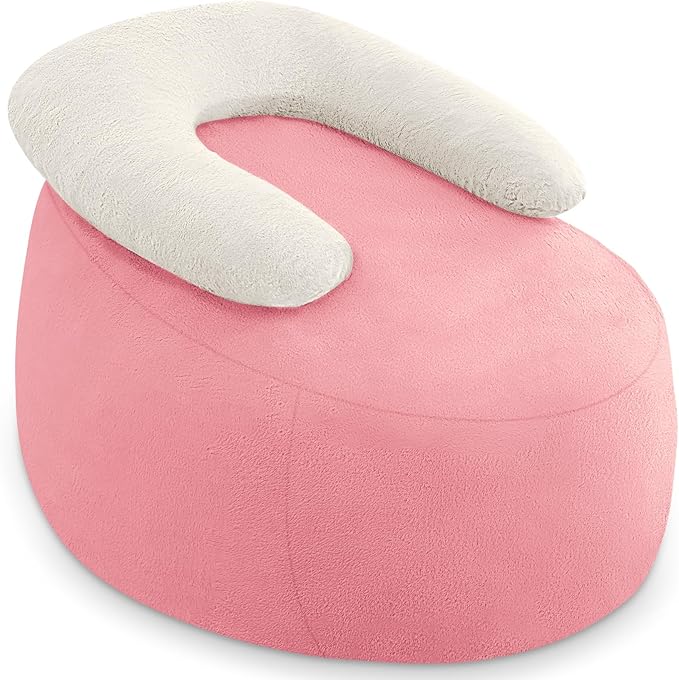 HABUTWAY Bean Bag Chair with U-Shaped Pillow - Faux Fur Fabric (Beige-Light Pink)-Ruum Studio Home