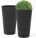 24" Tall Planters for Outdoor Plants, Set of 2 Heavy-Duty Resin Flower Pots, Matte Black Leather Grain Finish, Durable & Weather-Resistant, Ideal for Garden, Patio, Yard, Porch, or Home Use-Ruum Studio Home