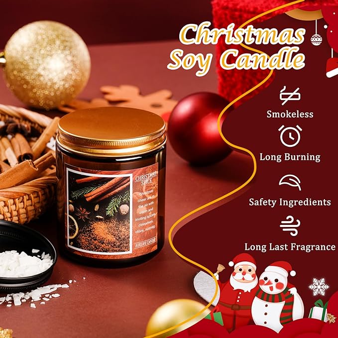 Christmas Candle Set | 4Pack Scented Candles Holiday Candle Gifts - Soy Candles Home Scented, Xmas Gift for Women and Men - Scents of Christmas Tree/Spice/Cookies/EVE-Ruum Studio Home