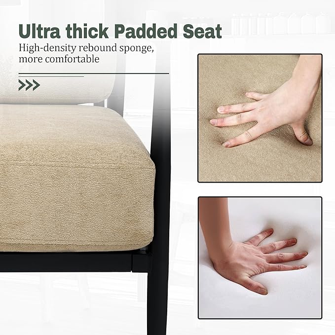 Modern Accent Chairs Set of 2 for Living Room Bedroom Mid Century Arm Chairs Upholstered Office Accent Chairs Comfy Waiting Room Chairs with Metal Frame, Khaki-Ruum Studio Home