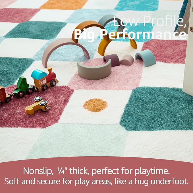 jinchan Round Rug 5ft Kids Washable Rug Indoor Floor Cover Non-Slip Soft Elementary School Classroom Modern Colorful Diamond Carpet for Nursery Daycare Bedroom Playroom Living Room Confetti on Cream-Ruum Studio Home