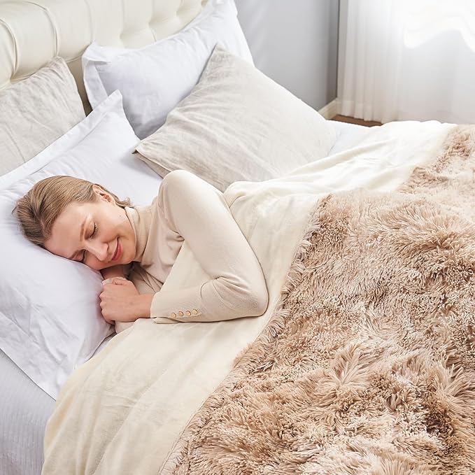 GONAAP Fuzzy Faux Fur Throw Blanket Queen Size Tie-dye Beige Super Soft Cozy Plush Fuzzy Shaggy Blanket for Couch Sofa Bed (Tie-dye Beige, Queen(90"x90"))-Ruum Studio Home