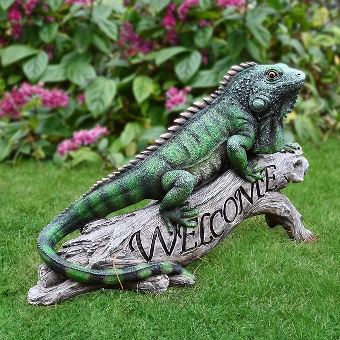 Chameleon Figurine Lizard Garden Decor: Big Iguana Figure Outdoor Statue Resin Yard Decoration Porch Large Sculpture Lawn Outside Flowerbed Accessories Welcome Sign-Ruum Studio Home