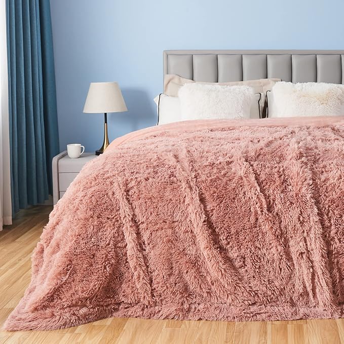 GONAAP Fuzzy Faux Fur Throw Blanket Queen Size Pink Super Soft Cozy Plush Fuzzy Shaggy Blanket for Couch Sofa Bed (Pink, Queen(90"x90"))-Ruum Studio Home