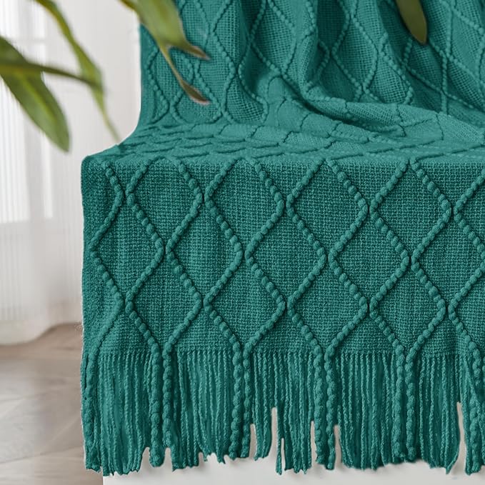 inhand Knitted Throw Blankets for Couch and Bed, Soft Cozy Knit Blanket with Tassel, Blue Lightweight Decorative Blankets and Throws, Farmhouse Warm Woven Blanket for Men and Women, 50"x60"-Ruum Studio Home