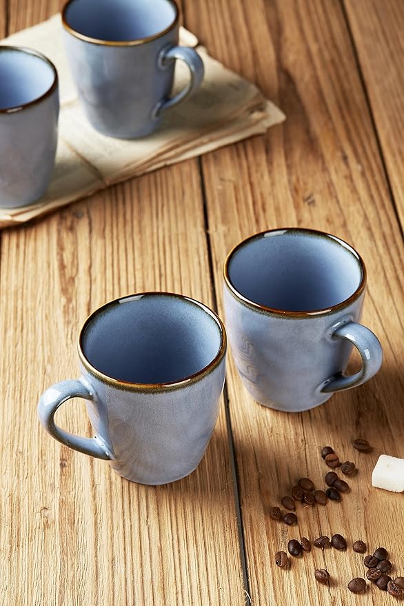 famiware Coffee Mugs Set of 4, Ocean Round 11.5oz Coffee Cup Set with Handle for Cocoa, Milk, Hot Chocolate, Tea or Water, Stoneware Cups for Kitchen, Reactive Glaze, Microwave Dishwasher Safe, Blue-Ruum Studio Home