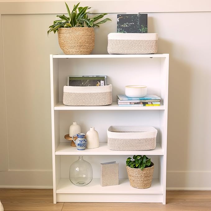 NaturalCozy 13.5”x8.5”x5.5” Storage Baskets for Shelves 3 Pack | Cotton Rope Woven Small Baskets for Organizing | Small Storage Bins for Nursery, Bathroom, Closet, Cube Shelf, Decorative, Gift-Ruum Studio Home