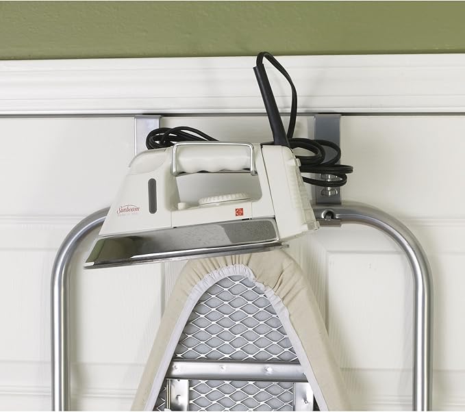 Household Essentials 144222 Over The Door Small Ironing Board with Iron Holder, Natural Cotton Cover Silver-Ruum Studio Home