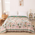 Snycler Cotton Bed Throw with Tassels, Double-Sided Bohemian Spring Flowers Plants Throws for Sofas, 60x80 inch Woven Warm Blanket for Single Sofa, Bedspread and Settee Couch Travel Green-Ruum Studio Home