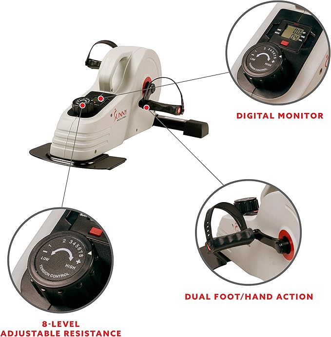 Sunny Health & Fitness Dual Function Under Desk Pedal Exerciser, Portable Indoor Cardio Mini Bike at Home, Arm/Leg Cycle for Seniors, Optional Magnetic, Motorized & Free SunnyFit App Bluetooth Connect-Ruum Studio Home