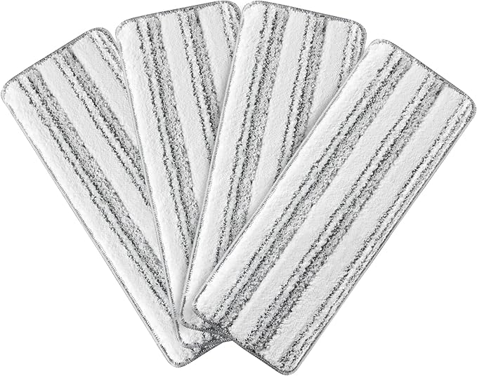 JOYMOOP Flat Mop Pads, Microfiber Mop Cleaning Pads, Washable Pads, Pads Replacement for Flat Mop or Mop Bucket Set, Pack of 4 Refills 13inch - Stripe-Ruum Studio Home