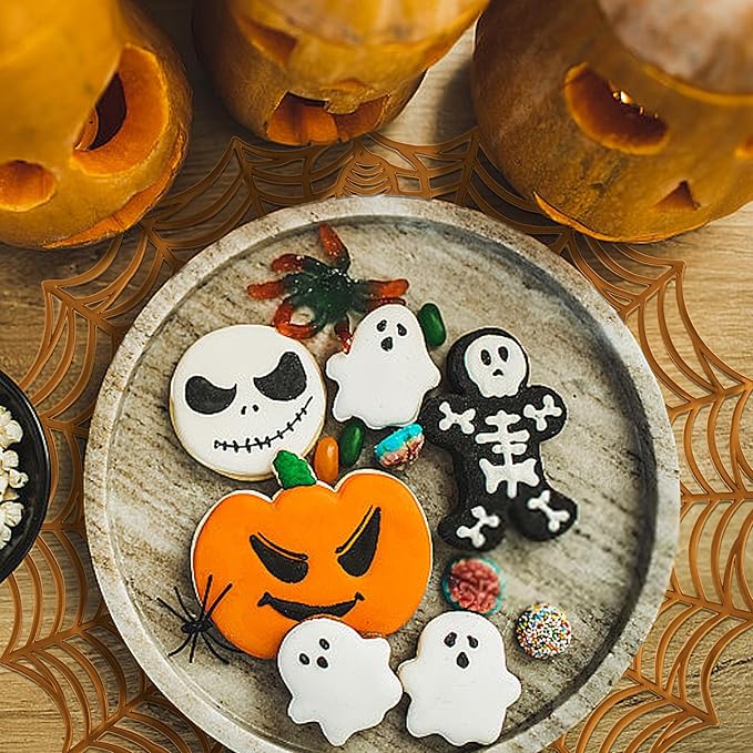 Sfcddtlg 6 Pcs Halloween Spider Web Placemats- 15"" Heat Insulation Halloween Placemats Spider Web Table Mats- Hollow Out Spiderweb Coasters Placemat for Dining Table Halloween Decoration (Brown)-Ruum Studio Home