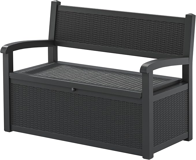 70 Gallon Storage Bench Deck Box for Patio Furniture with Armrest Bench Outdoor Storage-Ruum Studio Home