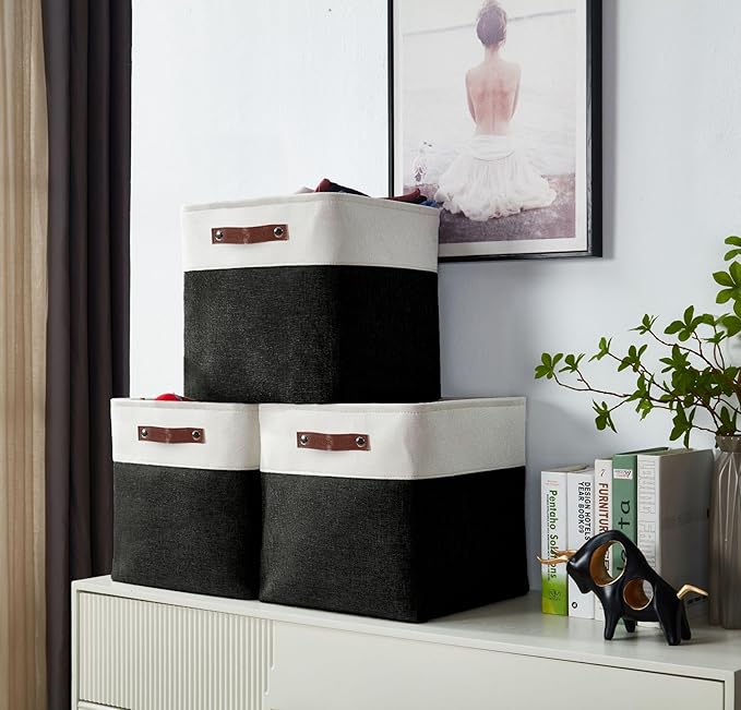 DECOMOMO Storage Cubes, 11x11 Cube Storage Bins, Baskets for Shelves (Black & White, Cube 11" - 4 Pack)-Ruum Studio Home