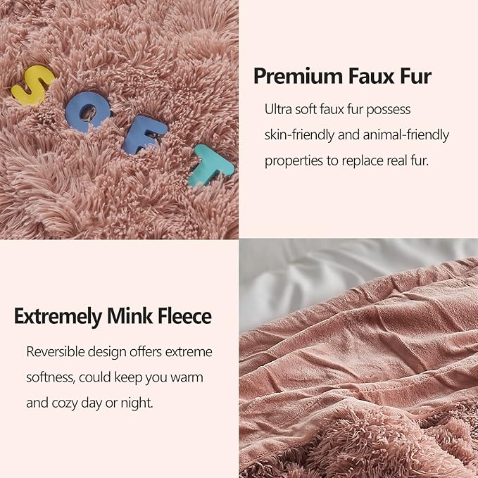 GONAAP Fuzzy Faux Fur Throw Blanket Pink Super Soft Cozy Plush Fuzzy Shaggy Blanket for Couch Sofa Bed (Pink, Throw(50"x60"))-Ruum Studio Home