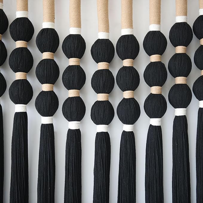 Macrame Wall Hanging Boho Wall Decor Black Fiber Yarn Wall Art Handmade Cotton Spherical Knot for Living Room Bedroom Nursery Office Home Decor27" W x 33" L-Ruum Studio Home