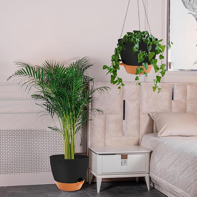 GARDIFE Large Hanging Planter, 12 inch Hanging planters for Indoor. Outdoor Plants, Self Watering Plant Pot, Plant Hanger, Black-Ruum Studio Home