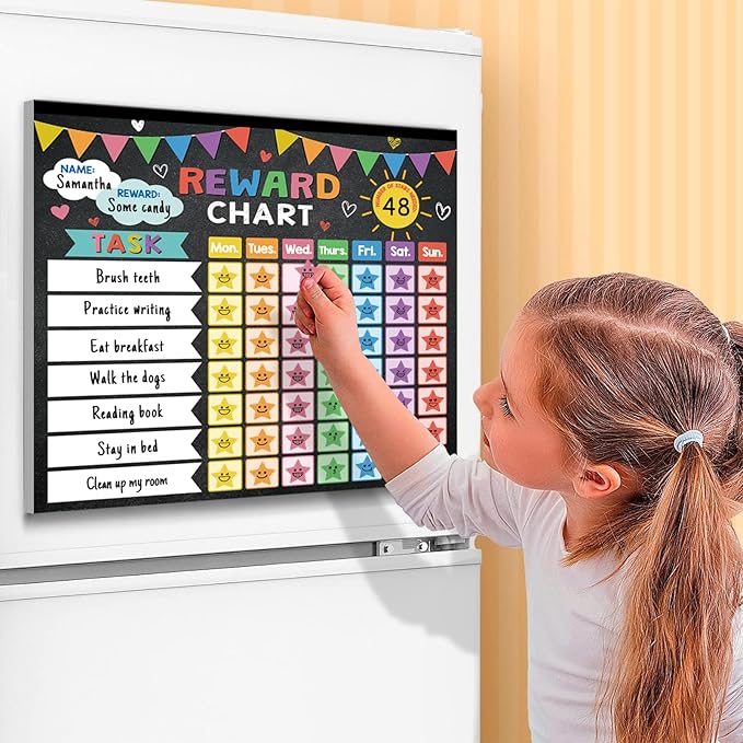 Reward Chart for Kids,Magnetic Behavior Chore Chart for Kids at Home,26 Black Chore Charts,1960 Star Stickers,56 Reward Stickers,Incentive Chore Chart to Develop Responsibility and Good Habits-Ruum Studio Home